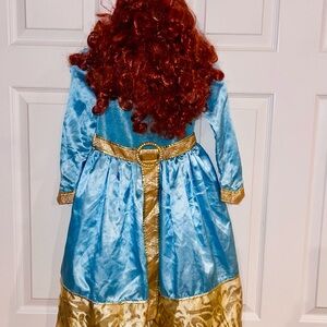 DISNEY STORE Girls BRAVE-PRINCESS Merida COSTUME Dress Gown sz 4 w/matching Wig